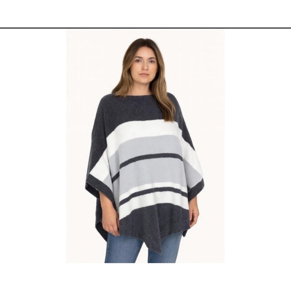 Barefoot Dreams Cozy Chic Ultra Lite Ocean Breeze Blue/Gray Stripe Poncho One Sz
